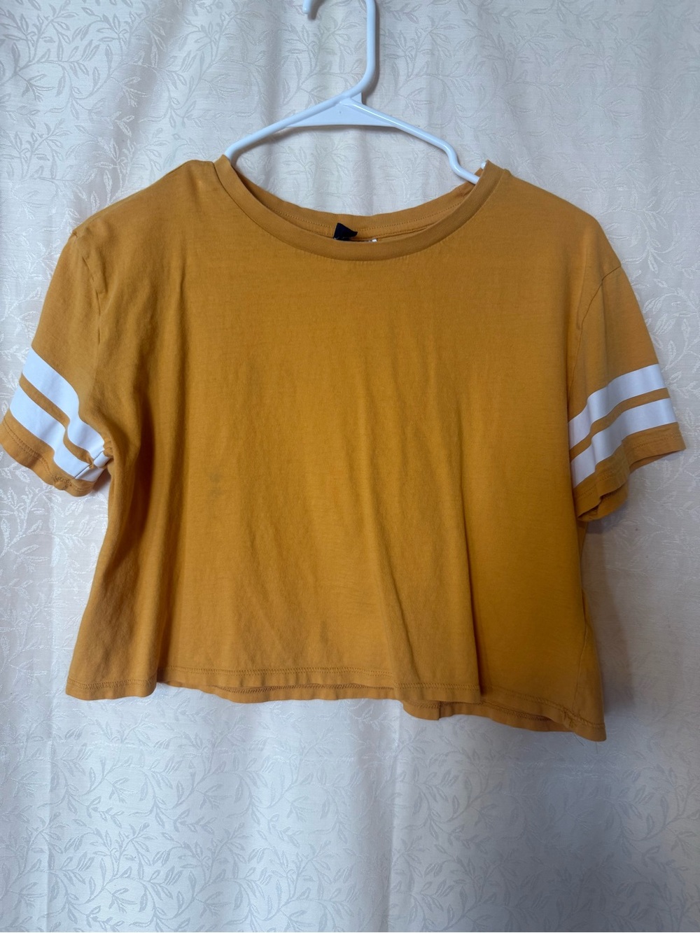 H&M Top, Women’s size Small Yellow Mustard, Crop T-shirt with White Stripes